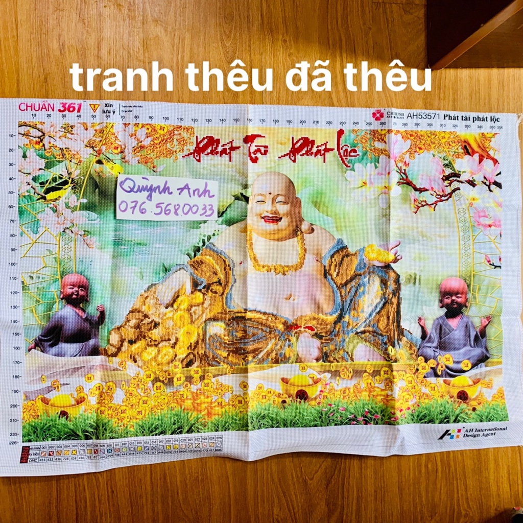 Tranh thêu chữ thập PHẬT DI LẠC đã thành phẩm 87x59cm đã thêu rùi 53571