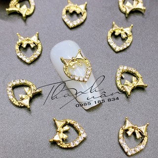 Charm trái tim đính nơ đá cao cấp - phụ kiện nail