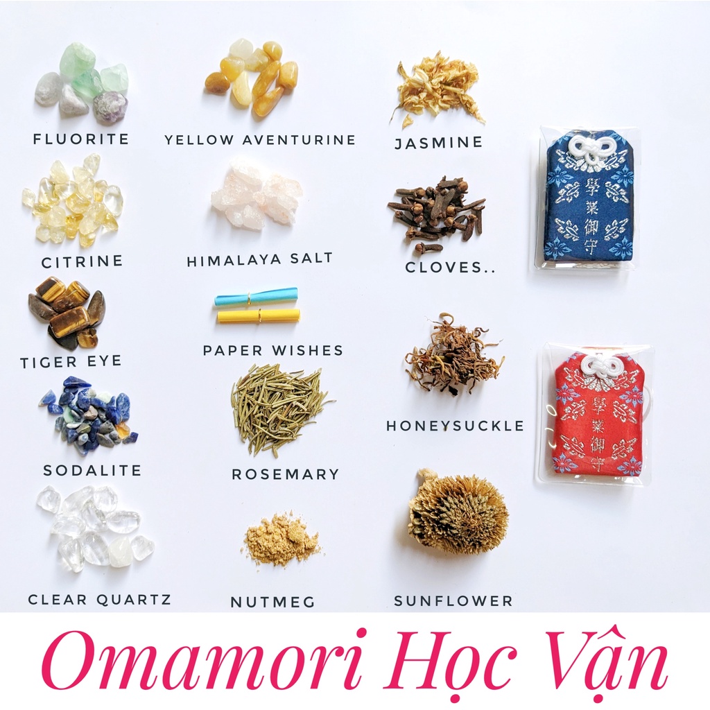 Túi Phước Omamori Học Vận Mix Đá, Thảo Mộc, Muối Hồng Himalaya-spell bag