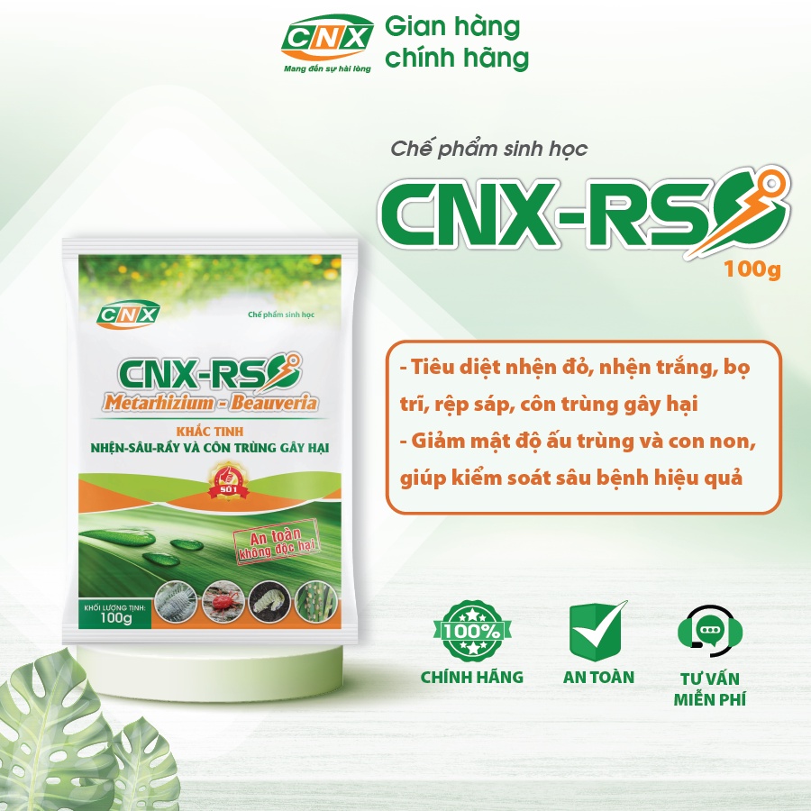 CNX - RS tiêu diệt nhện đỏ, nhện trắng, bọ trĩ, rệp sáp, sâu ăn lá, sâu tơ, rầy nâu - Chế phẩm sinh học - CNX 100G
