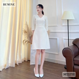 Đầm cổ v phồng vai tay lửng bemine mt5719