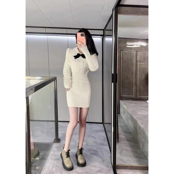 Sét váy len tiểu thư kèm nơ nhung ulzzang od