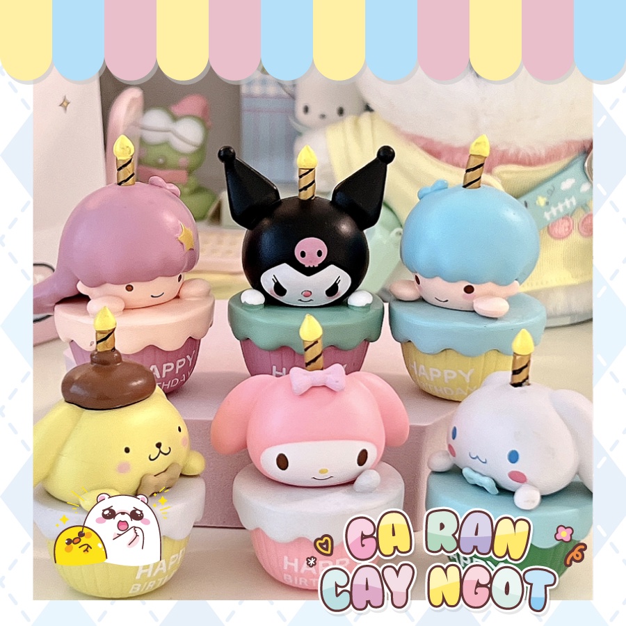 Mô hình PVC 5-6,7cm Sanrio cupcake bánh sinh nhật Gà Rán Cay Ngọt đáng yêu dễ thương để bàn trang trí