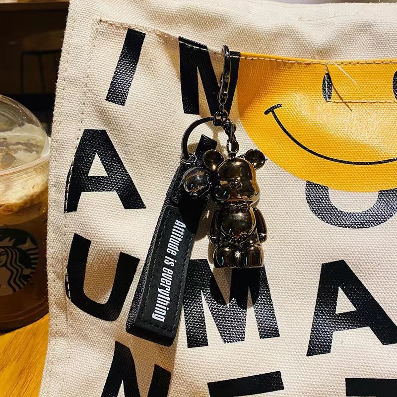 Móc khóa cao cấp, móc khóa phụ kiện túi xách, hình gấu Hàn Quốc mạ sơn bóng màu vàng, hot trend tiktok