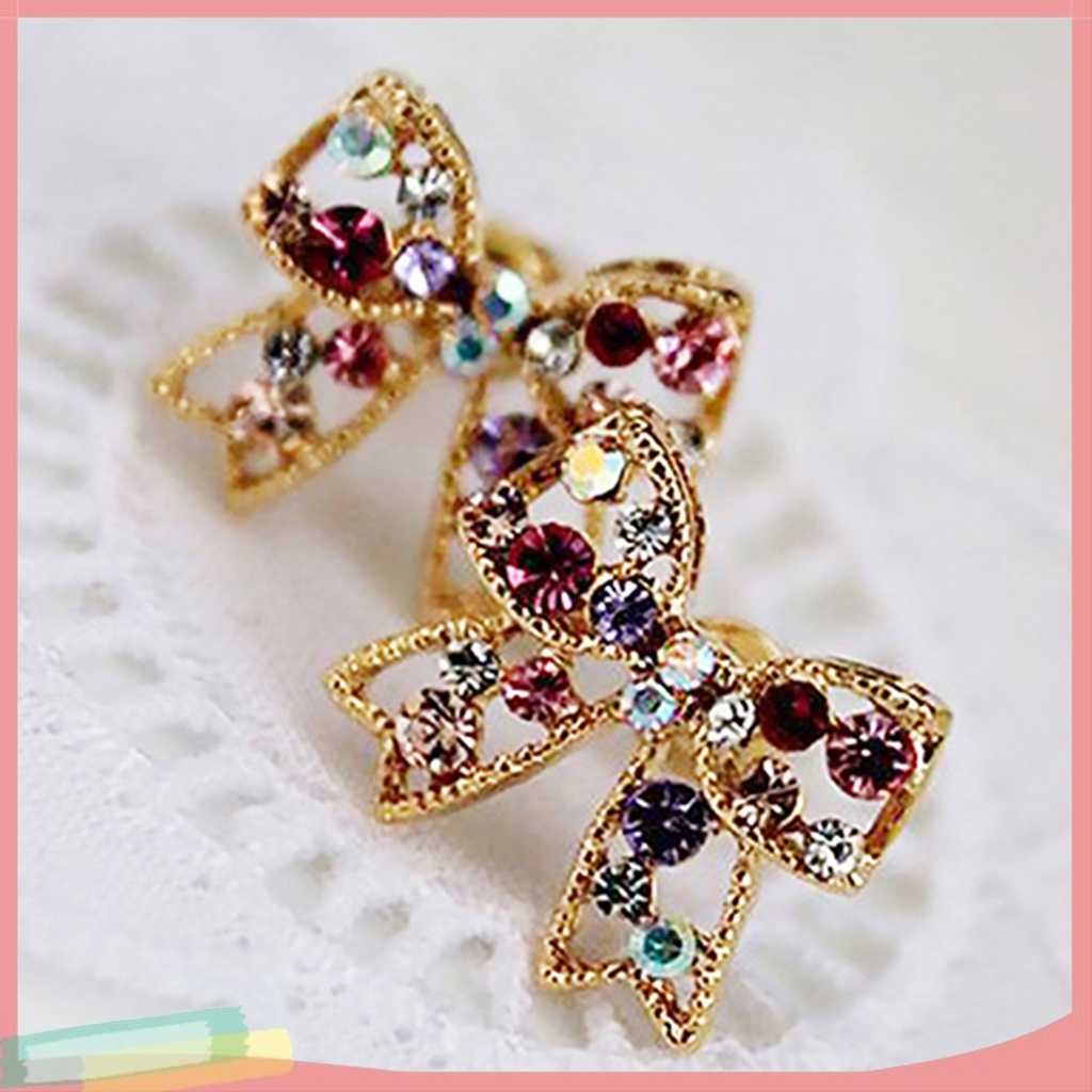 Khuyên tai hình nơ đính đá đa sắc cho nữ