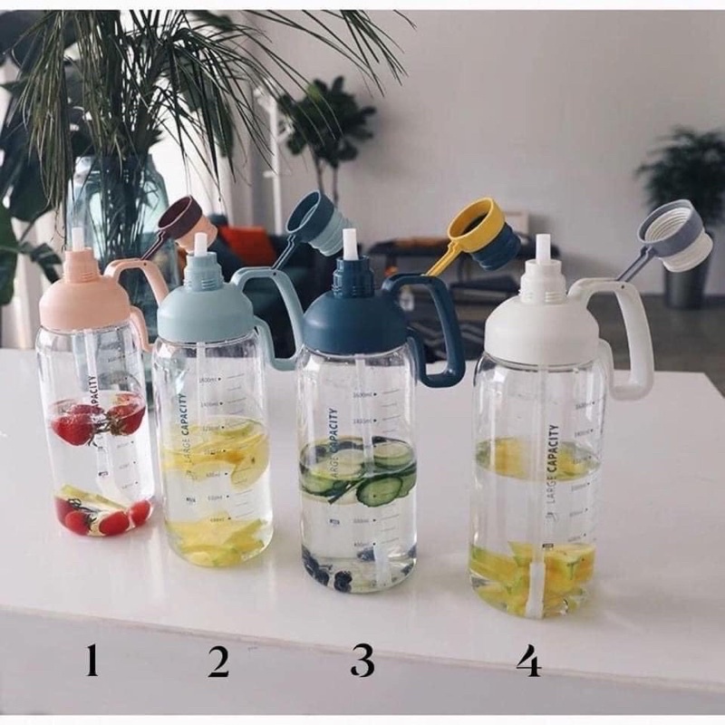 Bình Đựng Nước Các Loại 1.8L Có Chia Vạch Tập Gym, Đựng Trà, Giải Khát, Cho Dân Văn Phòng