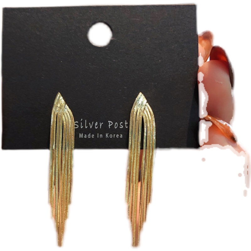 Khuyên Tai Tua Rua Dài Mạ Vàng Phong Cách Hàn Quốc