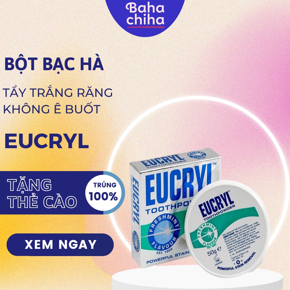 Bột bạc hà giúp sạch miệng trắng răng, hơi thở thơm mát Eucryl Toothpower 50g - bahachiha