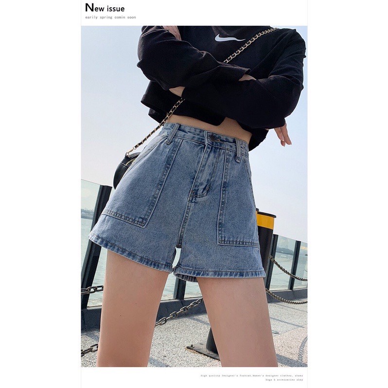 Quần sooc bò jean nữ ngố ống suông rộng short jean cạp cao phong cách Hàn Quốc | BigBuy360 - bigbuy360.vn