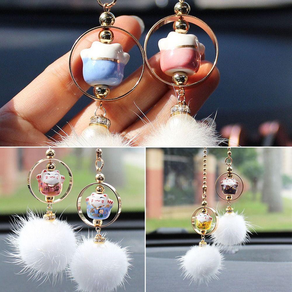 Phụ Kiện Treo Trang Trí Gương Chiếu Hậu Hình Mèo May Mắn Dễ Thương