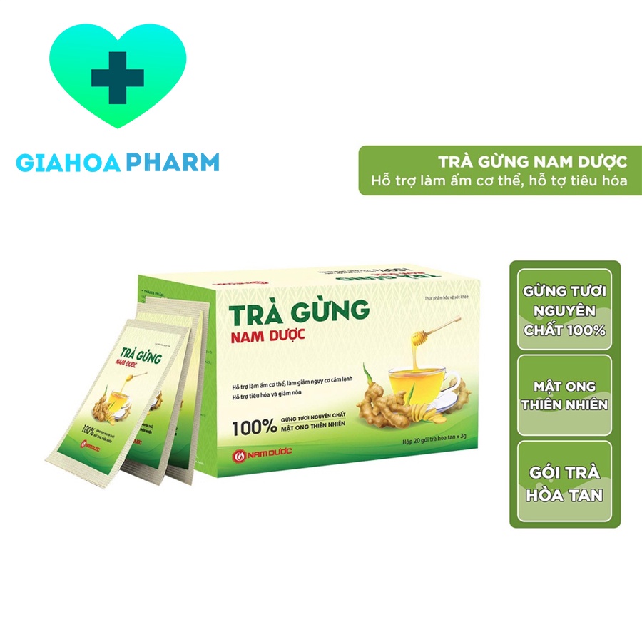 Trà gừng mật ong Nam Dược làm ấm cơ thể, giảm cảm lạnh, hỗ trợ tiêu hoá, giảm buồn nôn, ói, đau bụng, đầy bụng khó tiêu