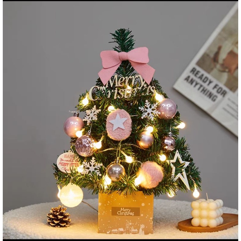 Cây thông noel mini, cây thông noel để bàn, Merry Christmas có sẵn phụ kiện + đèn