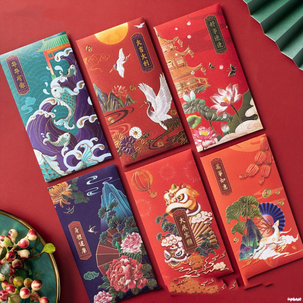 ♕6 Cái/1 Bộ Phong Bì Đỏ Sang Trọng Trung Quốc Phong Bì Đỏ Thỏ Hoạt Hình Hongbao Năm Mới Trung Quốc Túi Tiền Lễ Hội Mùa Xuân Bao Lì Xì Đám Cưới Túi Quà Tặng Upbest