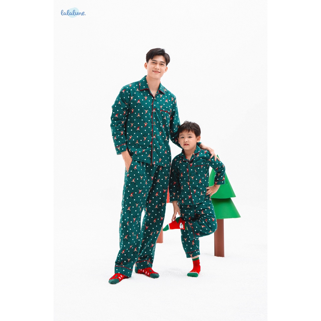 Pyjama nỉ LalaLune màu xanh đậm họa tiết cho cả gia đình