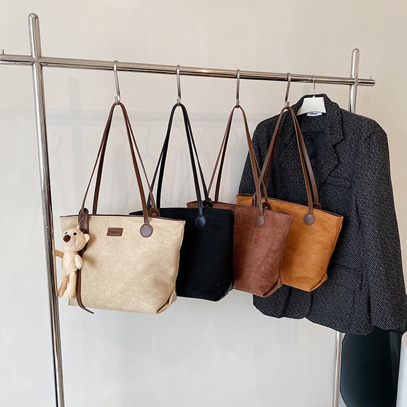 Túi Đeo Vai Da Lộn Cỡ Lớn Họa Tiết Gấu Thời Trang Cho Nữ