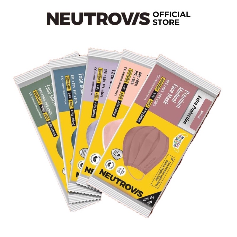 3 Cái Khẩu Trang Cao Cấp Kháng Khuẩn 4 Lớp Neutrovis Người Lớn - Màu Ngẫu Nhiên