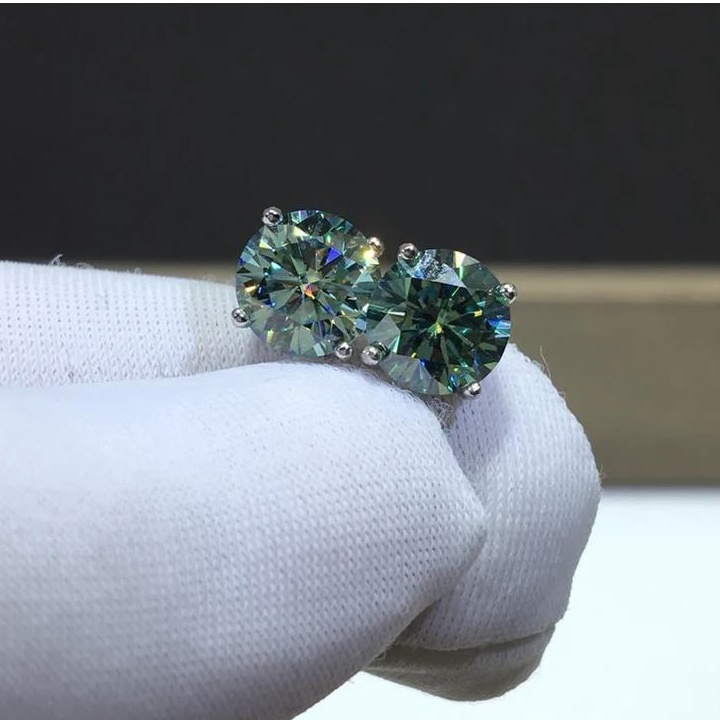 Khuyên Tai Nụ 4 Chấu Đá Moissanite Xanh Lá KHJEM02 Xi Kim - Chốt Vặn