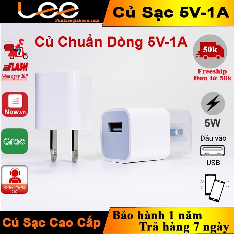 Củ Sạc 5W, Cốc Sạc Chuẩn Dòng 5V-1A Phù Hợp Từ 5 Đến 8+