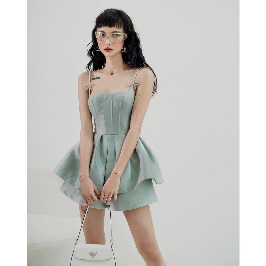 Sét Áo 2 Dây Peplum + Quần Short Taffta Cạp Cao Năng Động Cá Tính Trẻ Trung - YUME Y0672