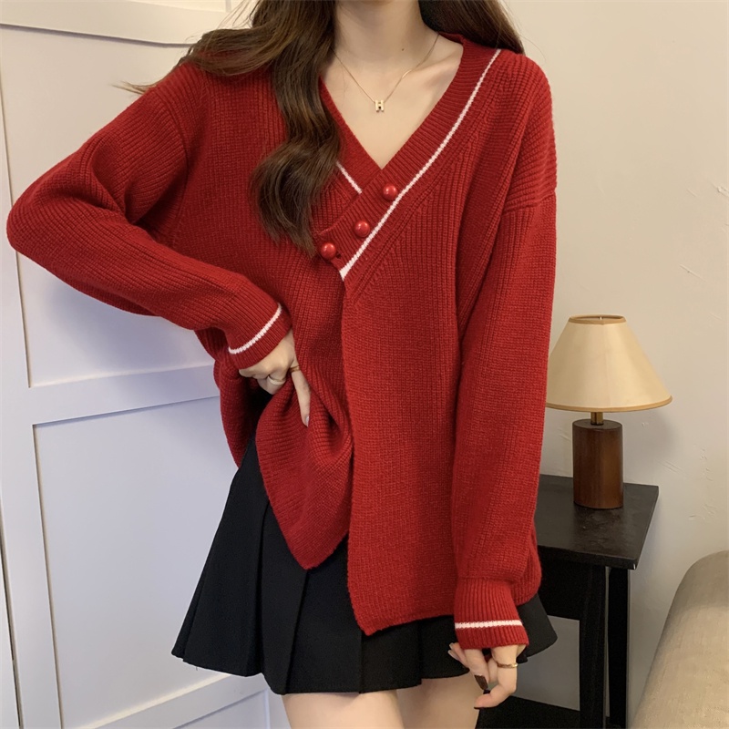 ZHELIHANGFEI Áo khoác cardigan dệt kim cổ chữ V tay dài dáng rộng đa năng