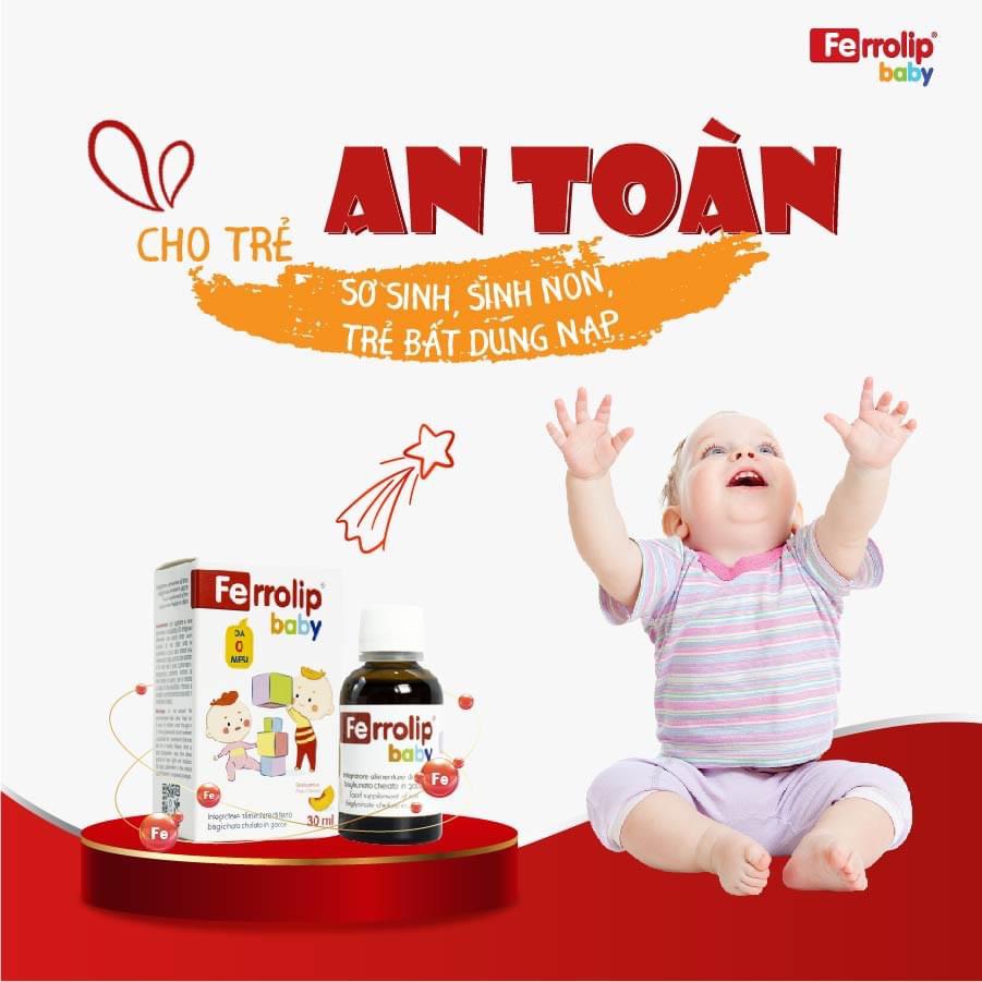Sắt Hữu Cơ Ferrolip Baby Dạng Siro Hương Đào Nhỏ Giọt Cho Bé từ 0 Tháng Tuổi