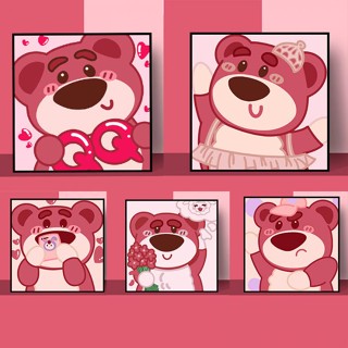 Tranh Sơn Dầu Tự Vẽ Hình Gấu Và Dâu Tây Dễ Thương Cho Bé