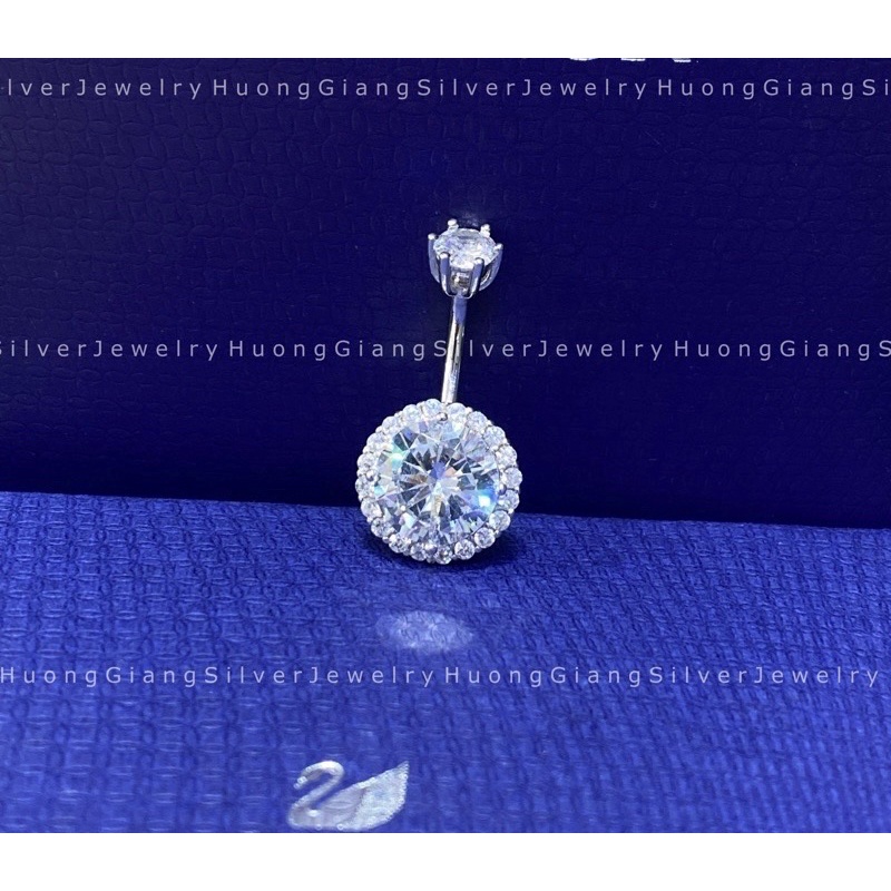 Khuyên rốn Đá Tròn Bạc s925 xi kim  - HuongGiangSilver