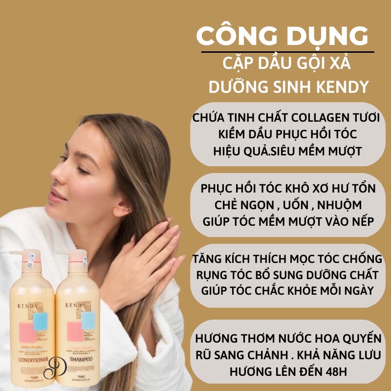Dầu Gội Xả Collagen KENDY 800ml * 2 Cao Cấp Mềm Mượt Giúp Tóc Chắc Khoẻ Bóng Mượt Hương Nước Hoa | Calla Official