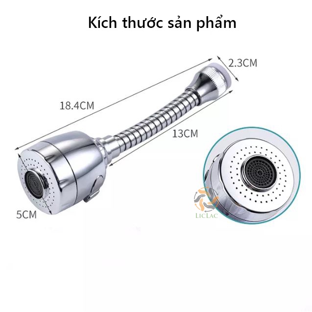 Đầu vòi rửa chén TĂNG ÁP 2 chế độ lò xo cứng làm bằng INOX 304 giúp giữ vị trí khi xoay, Đầu vòi nước Xoay 360 độ