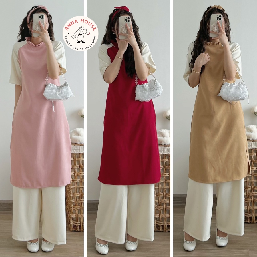 Set áo dài cách tân kèm quần tay lỡ mặc đi chơi tết, lễ chùa, dự tiệc - Set áo dài nữ mặc tết, dự tiệc, đám cưới, noel0