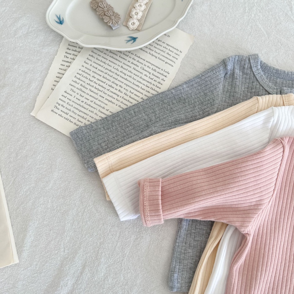 Áo Thun Tay Dài Cổ Tròn Bằng Cotton Cho Bé 0-2 Tuổi