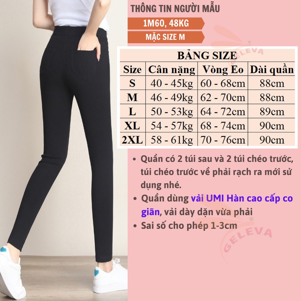 Quần legging nữ dài vải UMI cao cấp co giãn ôm bó cạp chun dễ mặc Geleva GE949