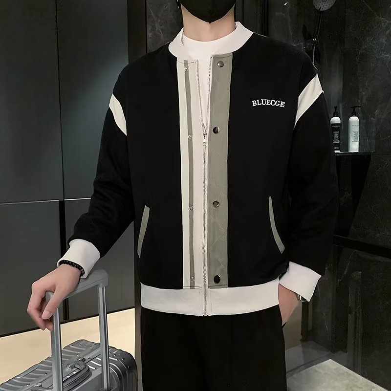 Áo Khoác Bóng Chày Thêu Họa Tiết Màu Sắc Tương Phản Thời Trang Xuân Thu 2022 Cho Nam