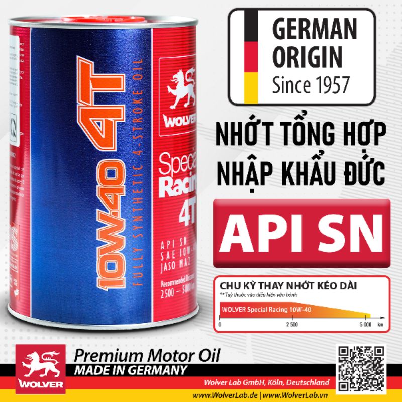 Dầu nhớt xe máy Wolver Special Racing 10W40 - Cao cấp từ Đức - API SN - JASO MA2 [Mẫu mới 2023]