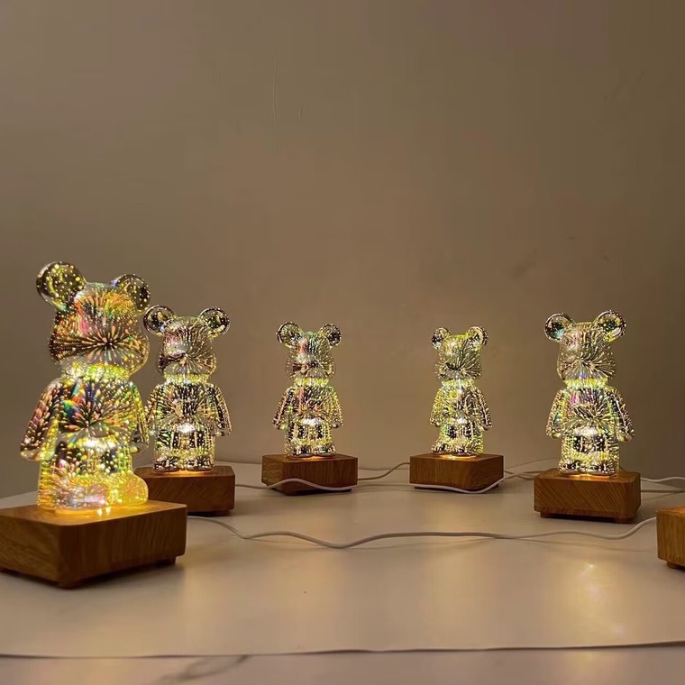 Đèn Để Bàn Acrylic Ba màu chuyển đổi Hình Gấu dễ thương Nhiều Màu Sắc