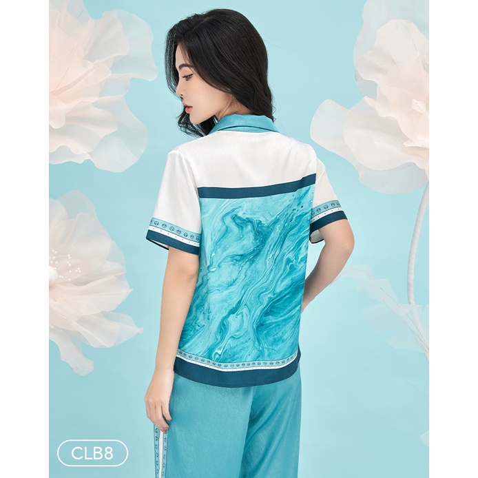 Bộ Pyjama satin ZAM Luxury - CLB8 - áo ngắn tay quần dài hoạ tiết