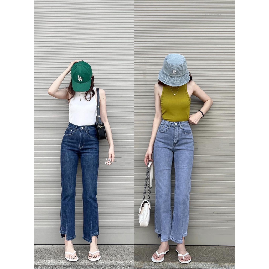 Quần jean nữ Nino Official Quần Ống Đứng Chít Lai Kiểu Dài 98cm cực đẹp lưng cao siêu hack dáng giá cực rẻ Q219
