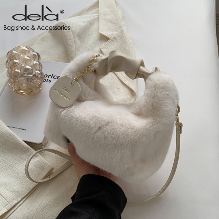 Dela Túi Đeo Chéo Vải Len Phối Dây Xích Thời Trang Nhật Hàn Dành Cho Nữ