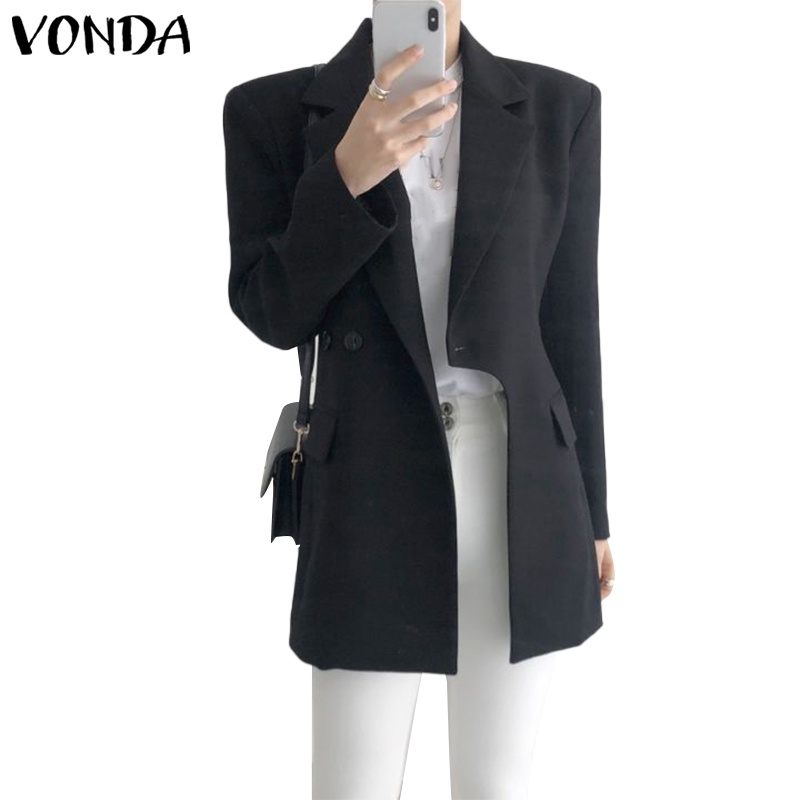 Áo khoác blazer VONDA tay dài màu trơn cài nút phong cách Hàn Quốc dành cho nữ