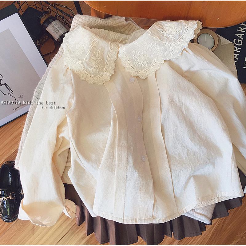 Áo Sơ Mi Tay Dài Phồng Dáng Rộng Thời Trang Hàn Quốc Dành Cho Bé Gái