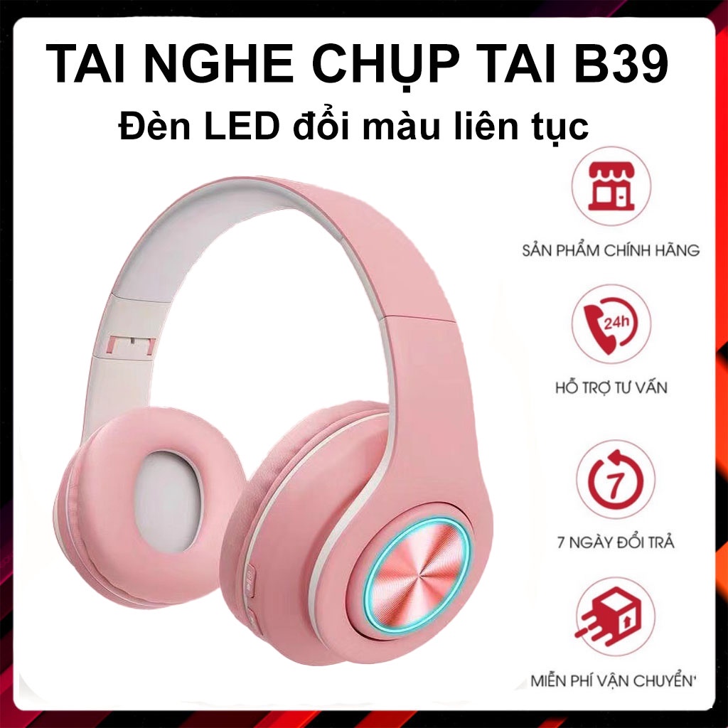 Tai Nghe Chụp Tai Bluetooth B39 Bluetooth 5.0 Không Dây Chụp Tai Âm Thanh Sống Động Pin Trâu Gập Gọn Jack 3.5mm