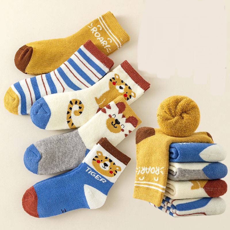 Set 5 đôi Tất hình con Hổ đông cho bé trai và bé gái, chất cotton dày dặn, ấm áp