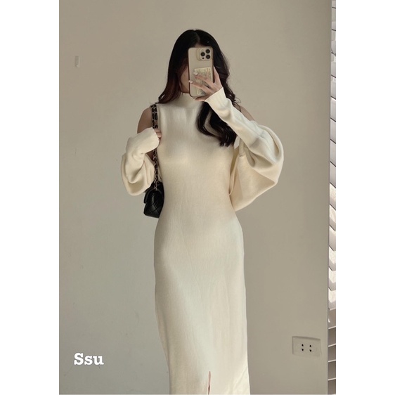 Set váy len và áo khoác len body