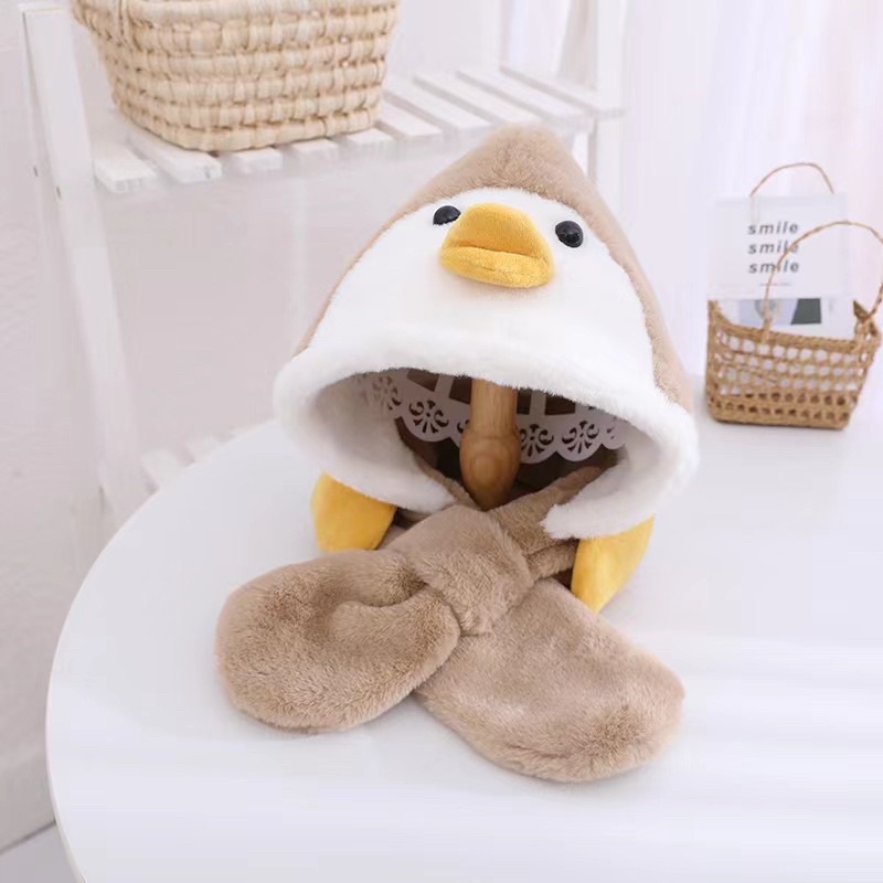 MŨ LÔNG KÈM KHĂN HÌNH VỊT CHO BÉ