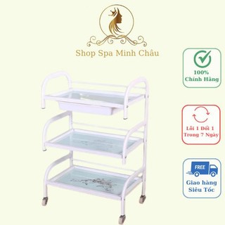 Xe đẩy kính | xe đẩy spa hoa văn 3 tầng có khay