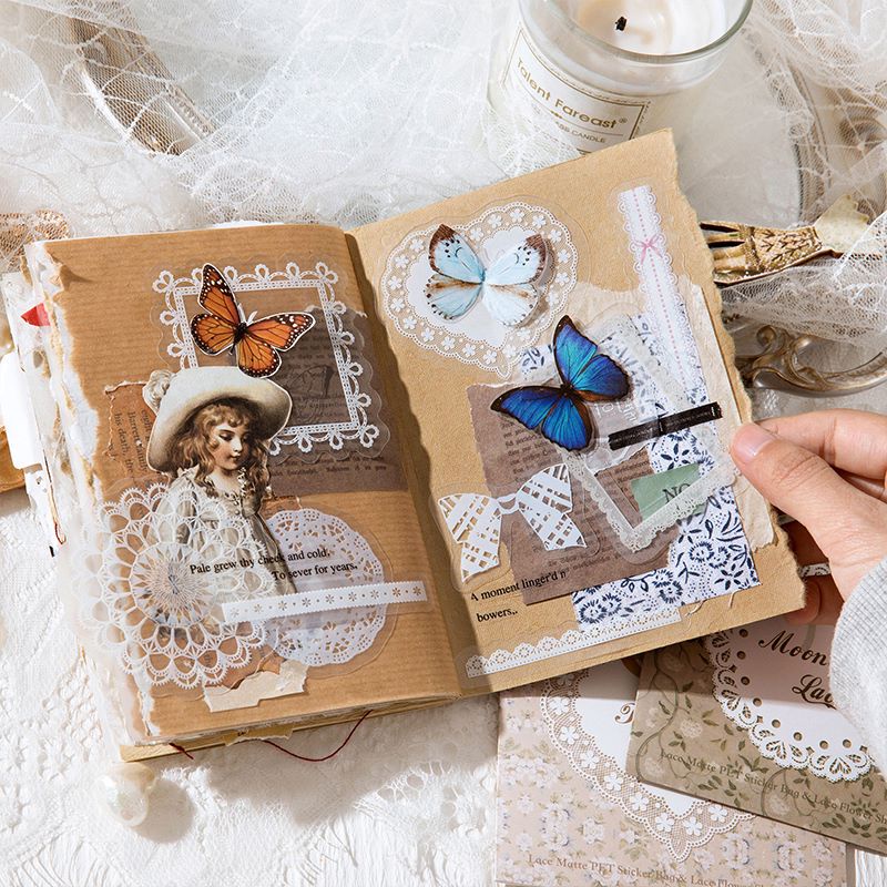 Túi 30 Tờ Nhãn Dán Khung Ảnh Diy Họa Tiết Ren Hoa Màu Trắng Mờ