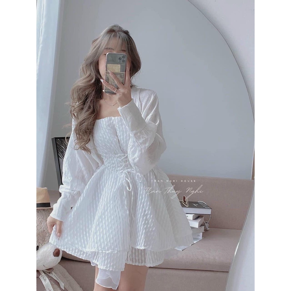 SET ĐẦM 2S TRẮNG ĐAN DÂY KÈM KHOÁC