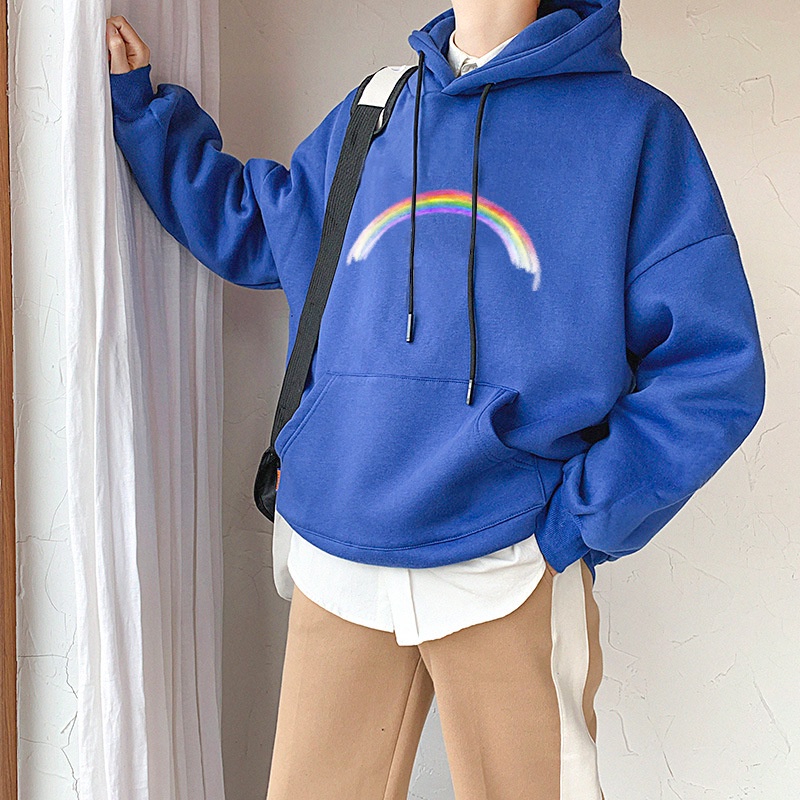 Áo Hoodie Dáng Rộng Lót Lông Cừu Phong Cách Hong Kong Thời Trang Thu Đông Cho Nam