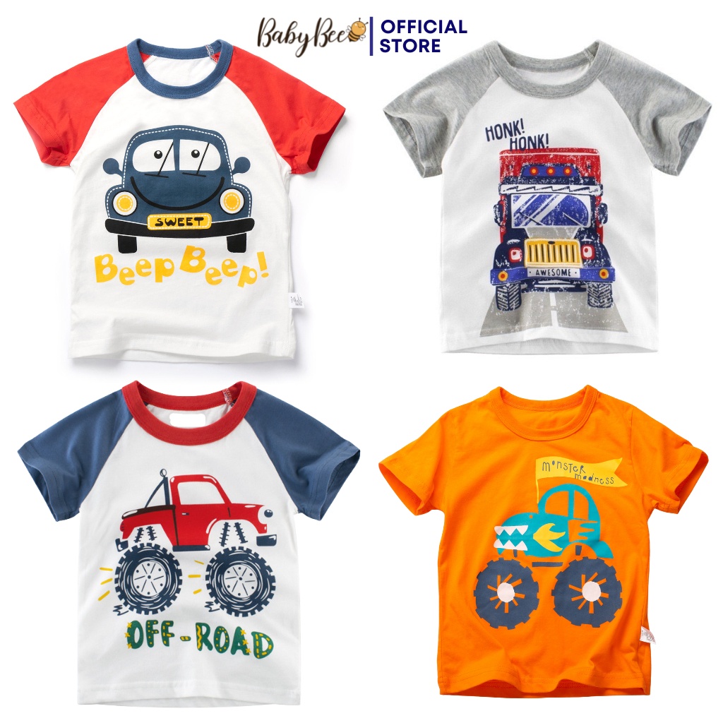 Áo thun cho bé trai size đại 10-26kg BabyBee chất vải cotton họa tiết hình ô tô AT02