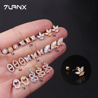 Khuyên tai 7UANX 20G bằng thép không gỉ đính đá zircon thời trang